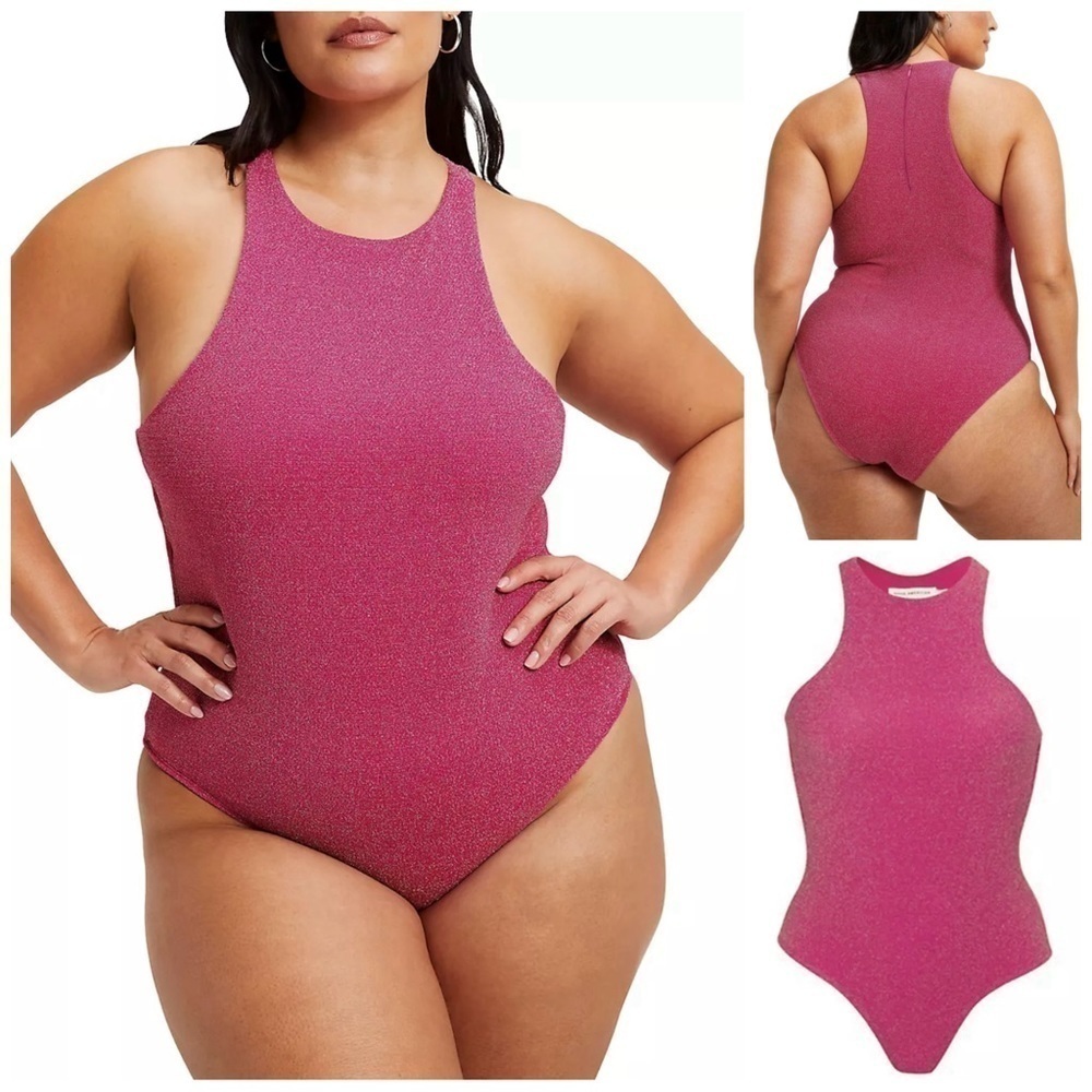 GOOD AMERICAN Hawaiian Pink Sparkle Racerback One Piece Swimsuit Size 7(4XL) NWT